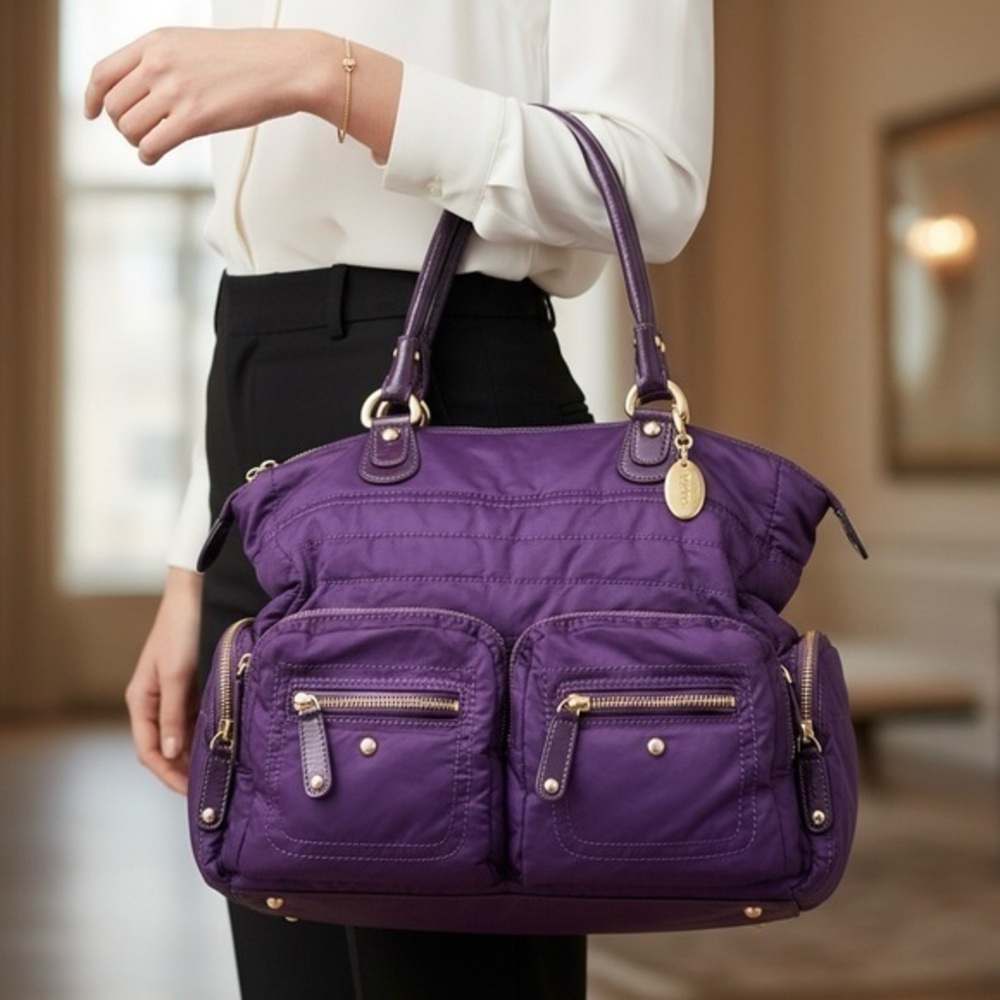 TOD’S Pashmy Medium Media D Satchel in Royal Purple and Gold